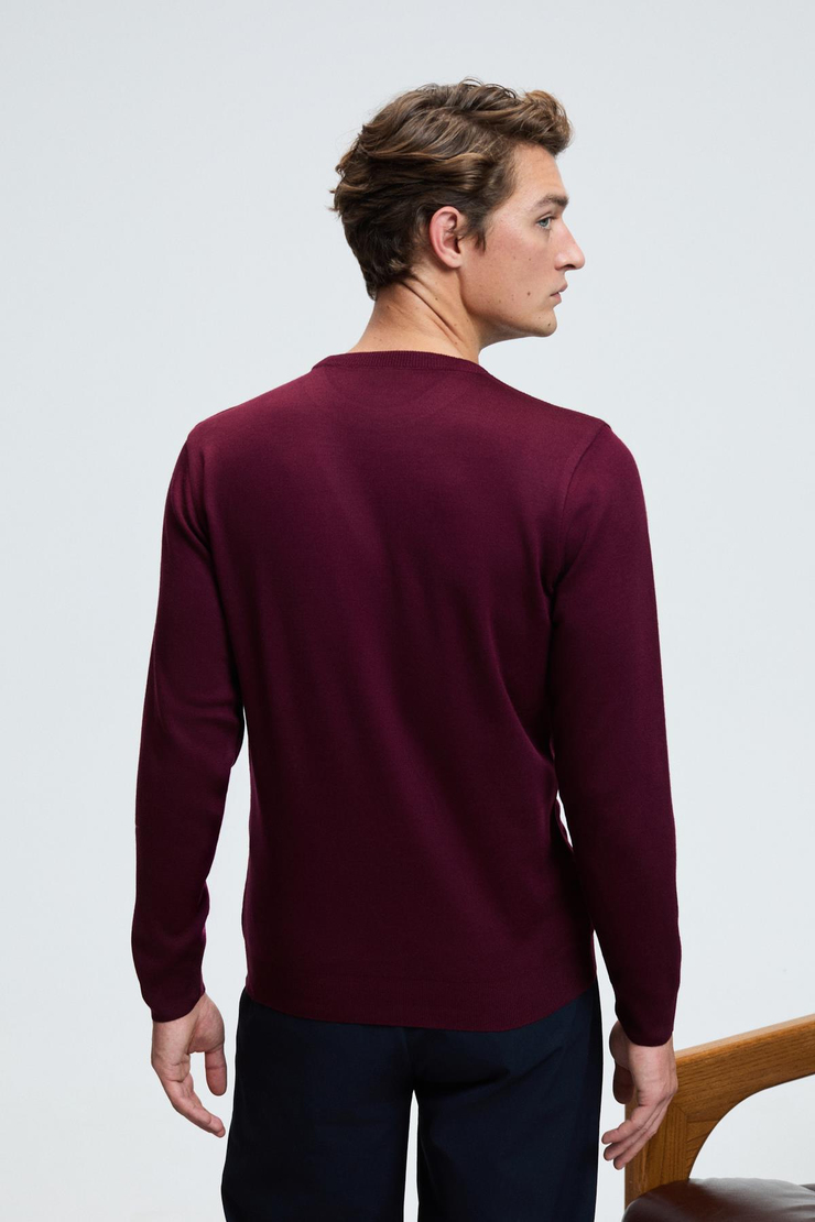 VAREX Erkek Yuvarlak Yaka Basic Regular Fit Triko Bordo Kazak