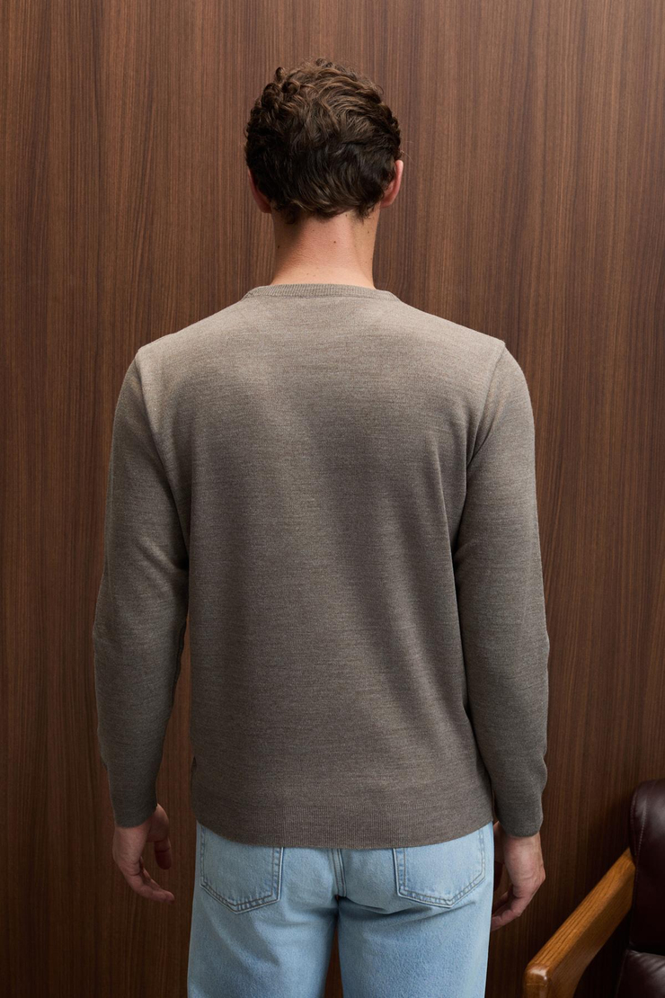 VAREX Erkek Yuvarlak Yaka Basic Regular Fit Triko Vizon Kazak