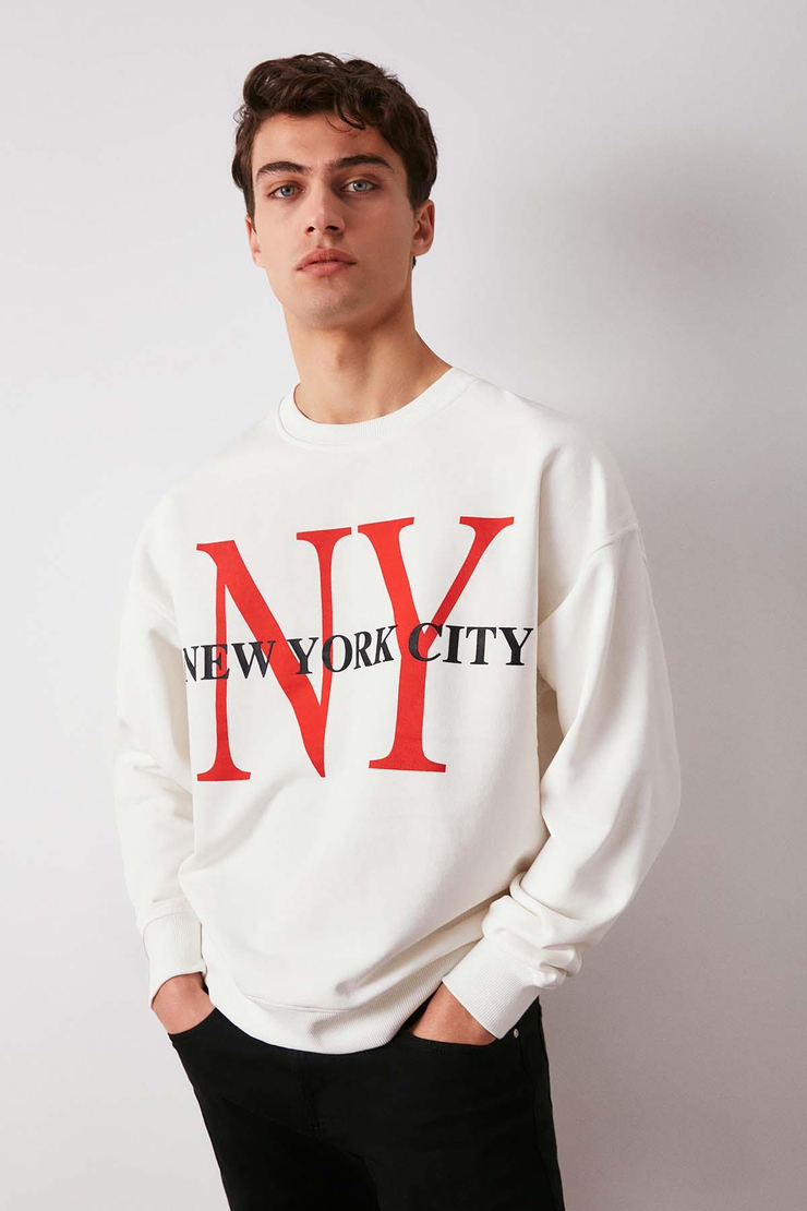 Varsıty Oversize Ekru Sweatshirt