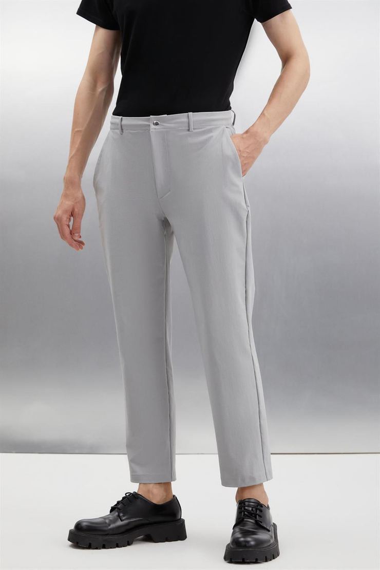 VASSEL  Regular Gri Tekli Pantolon