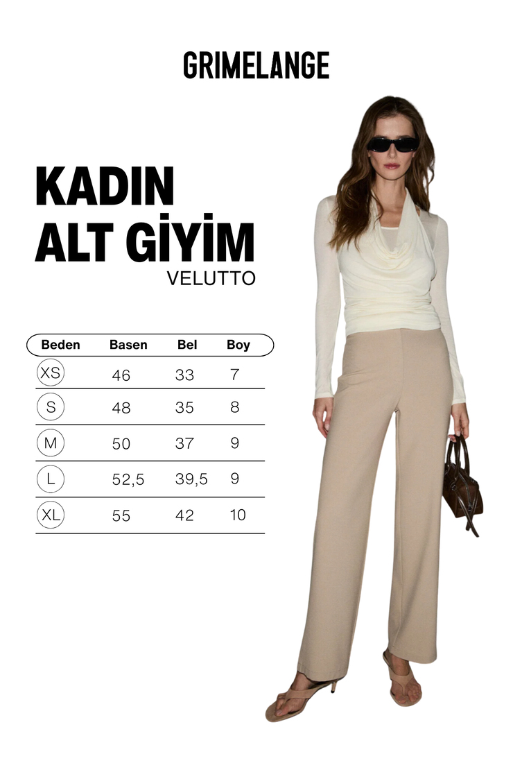VELUTTO Kadın Yumuşak Dokulu Dokuma Kumaşlı Yüksel Bel Bej Pantolon