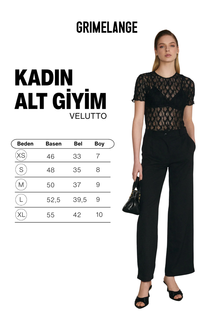 VELUTTO Kadın Yumuşak Dokulu Dokuma Kumaşlı Yüksel Bel Siyah Pantolon