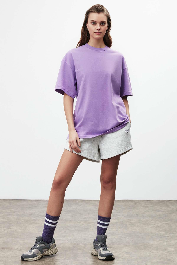 VERA Oversize Yuvarlak Yaka Mor T-Shirt