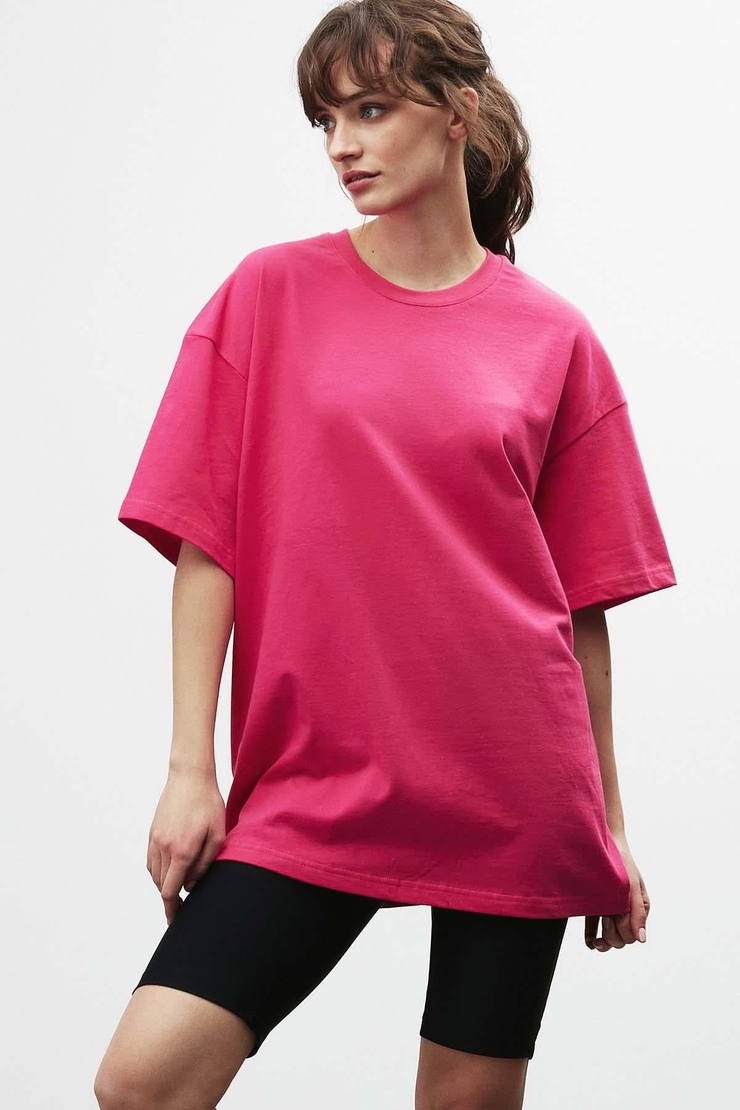 VERA Oversize Yuvarlak Yaka Pembe T-Shirt