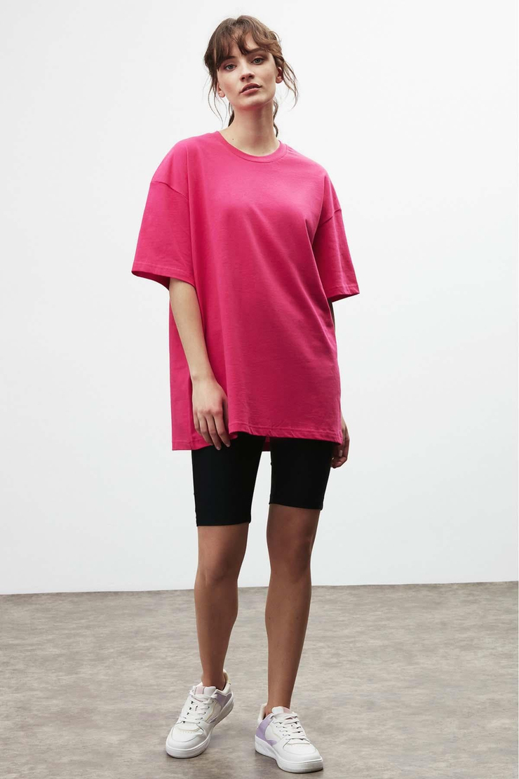 VERA Oversize Yuvarlak Yaka Pembe T-Shirt