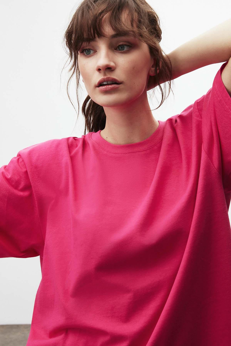 VERA Oversize Yuvarlak Yaka Pembe T-Shirt