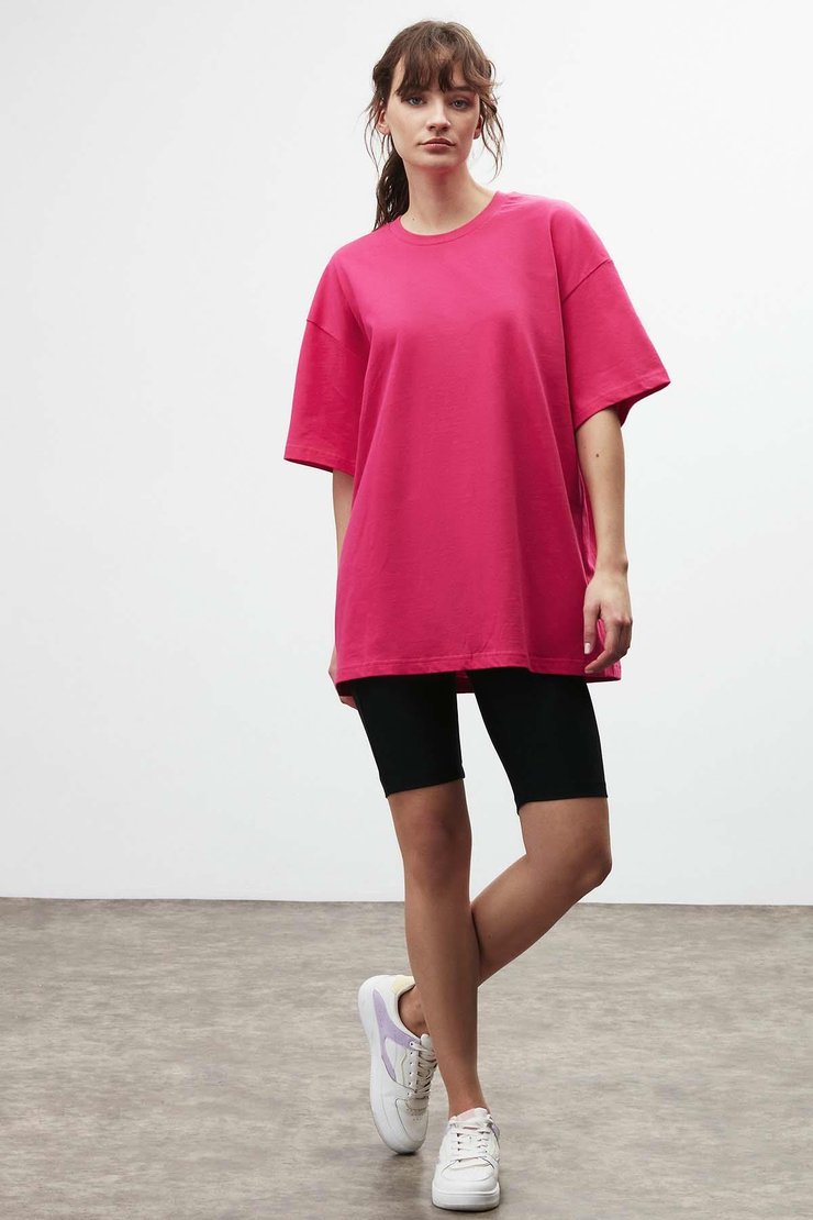 VERA Oversize Yuvarlak Yaka Pembe T-Shirt