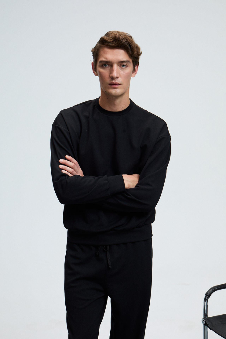 VIENTO Erkek Bisiklet Yaka Uzun Kollu Regular Fit Siyah Sweatshirt