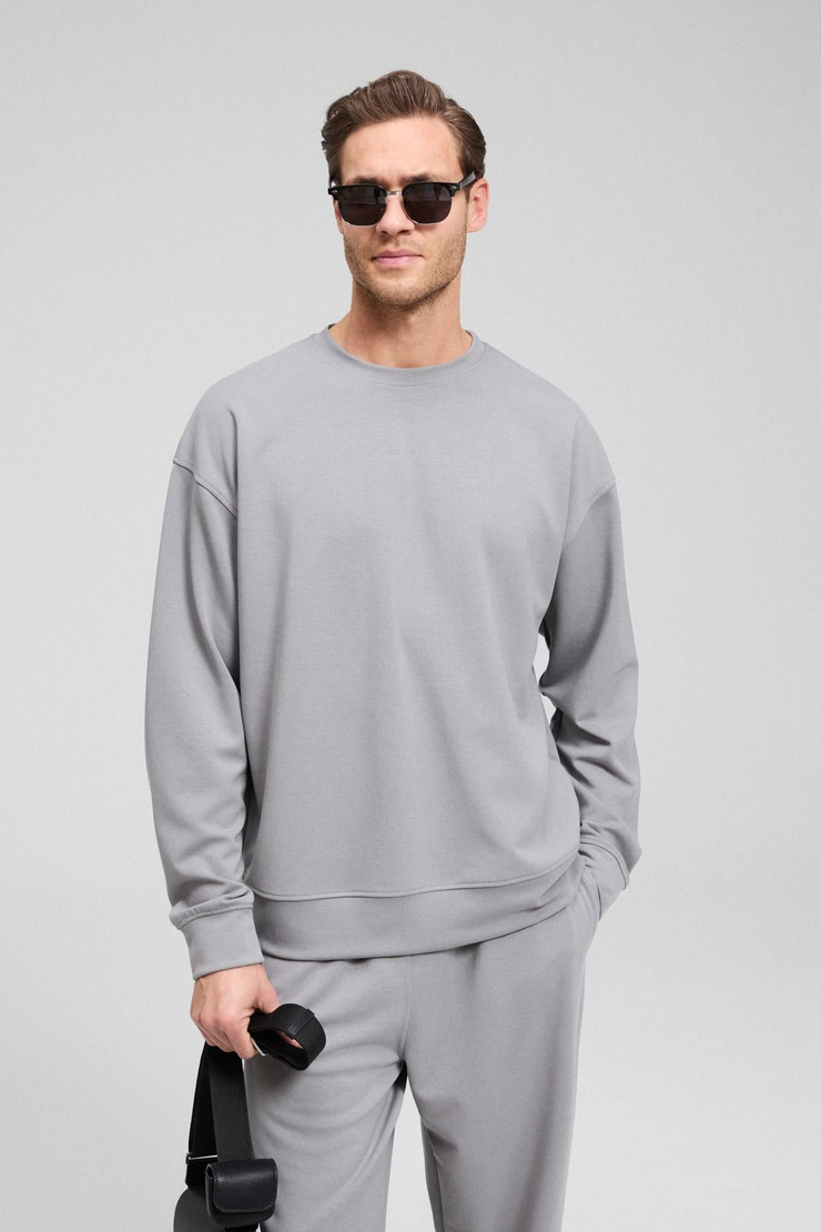 VIENTO Erkek Bisiklet Yaka Uzun Kollu Regular Fit Gri Sweatshirt