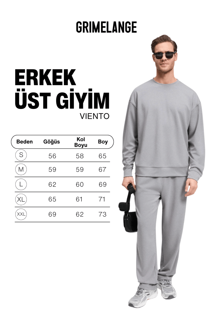 VIENTO Erkek Bisiklet Yaka Uzun Kollu Regular Fit Gri Sweatshirt