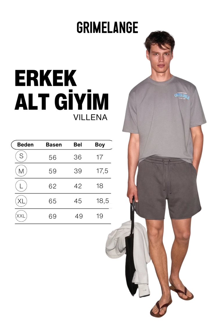 VILLENA Erkek Esnek Kumaşlı Beli Lastikli Kordonlu Koyu Gri Şort
