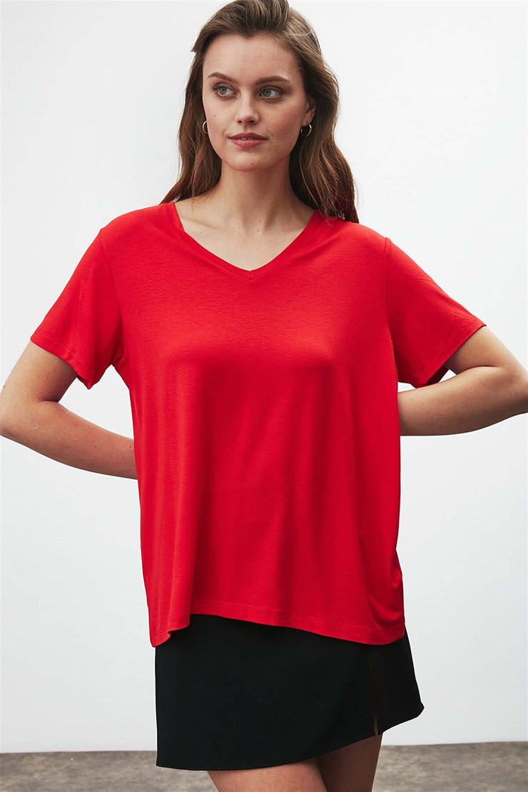 VIOLET Örme Comfort Fit Kırmızı  T-Shirt