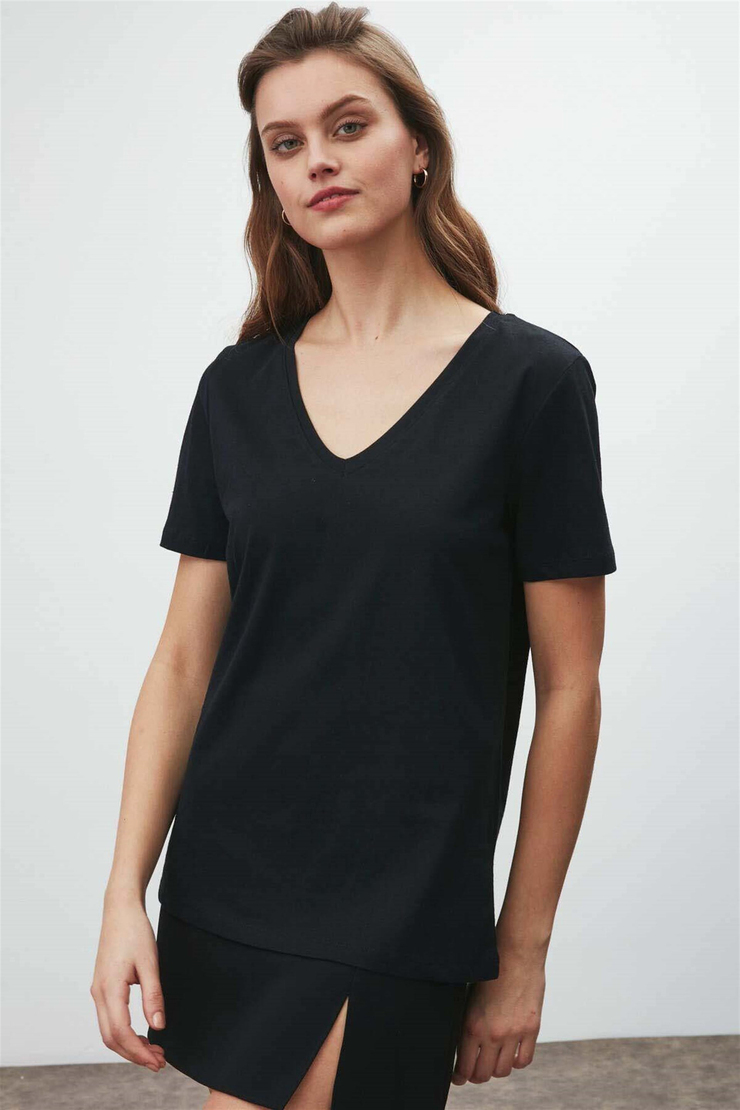 VIOLET Örme Comfort Fit Siyah  T-Shirt