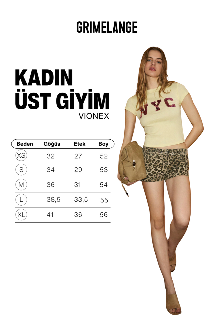 VIONEX Kadın Yumuşak Ve Esnek Kumaşlı Baskı Detaylı Slim Fit Sarı T-Shirt
