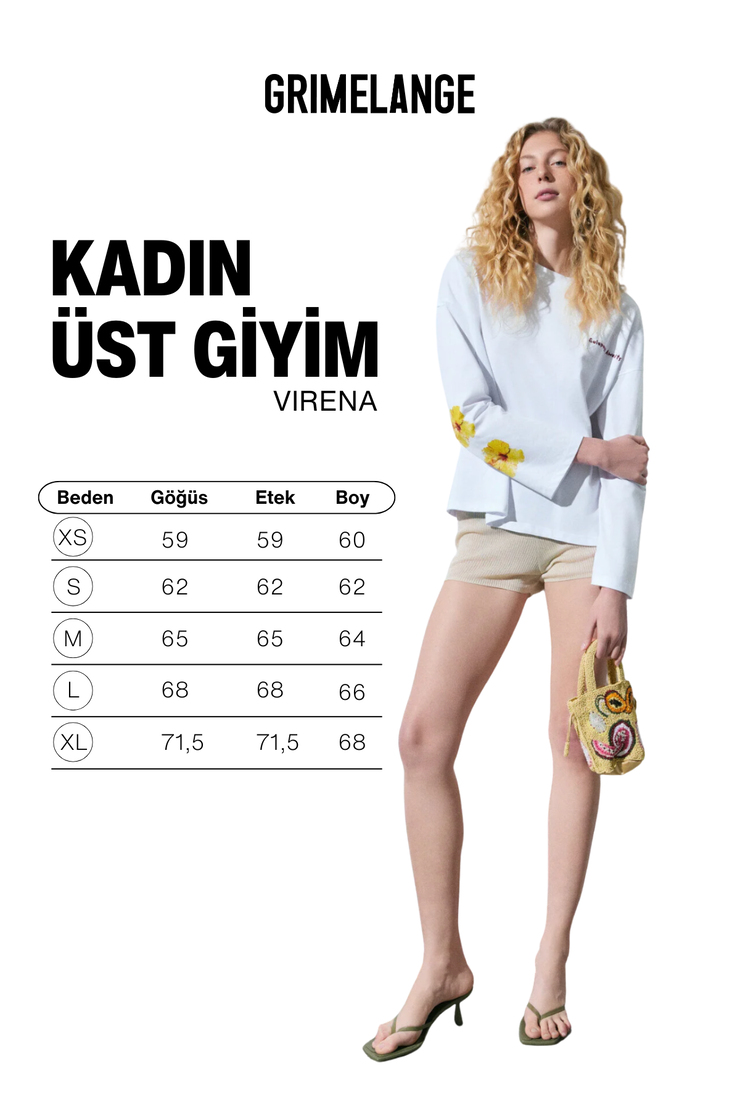 VIRENA Kadını %100 Pamuklu Baskı Ve Nakış Detaylı Uzun Kollu Beyaz T-Shirt