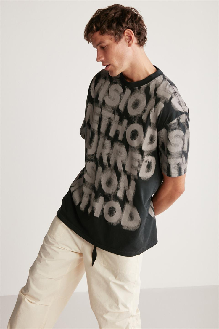 VISION Örme Oversize Antrasit Tekli T-Shirt