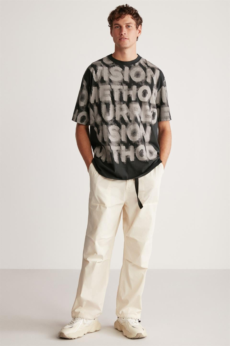 VISION Örme Oversize Antrasit Tekli T-Shirt