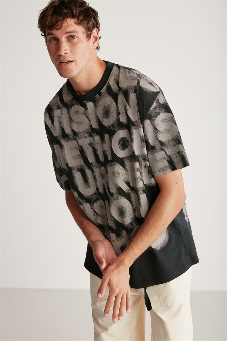 VISION Örme Oversize Antrasit Tekli T-Shirt