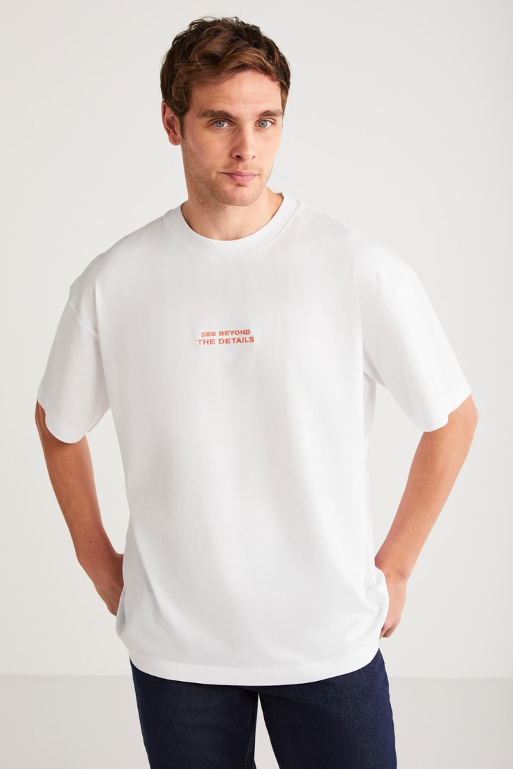 VITO Basic Oversize Beyaz Tekli T-Shirt