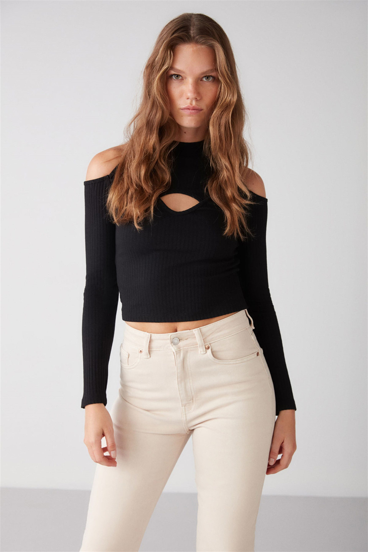 VITTORIA Örme Slim Fit Siyah  Bluz