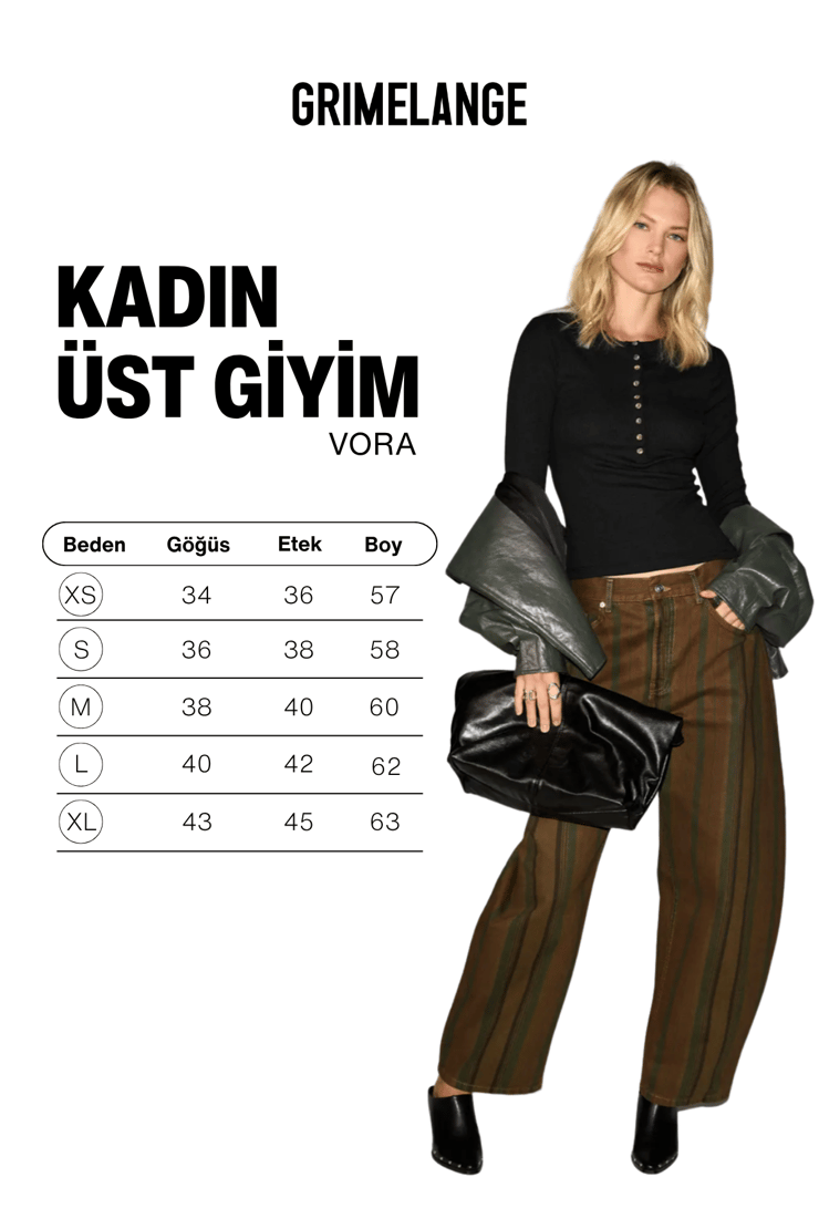 VORA Kadın Önden Düğmeli Yuvarlak Yaka Uzun Kollu Siyah Bluz