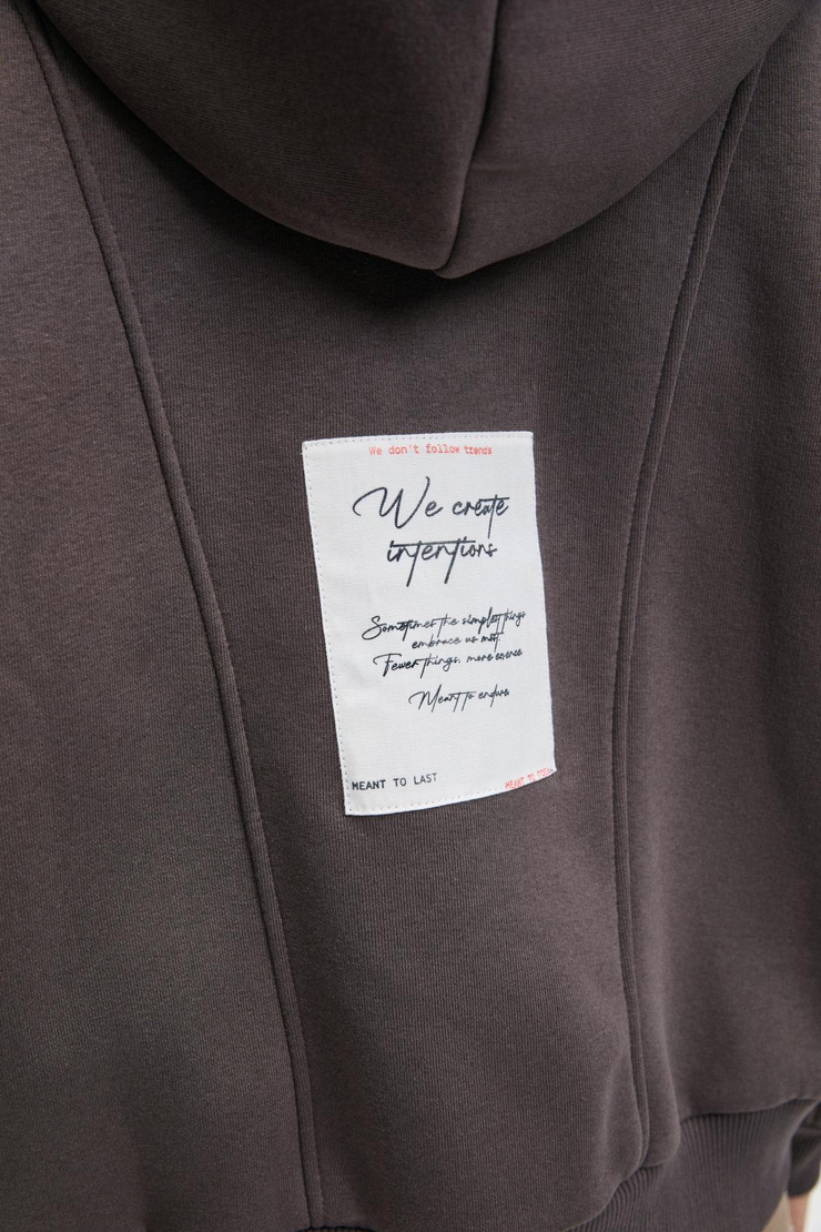 VYSELLE Kadın Önü Kesikli Metal Fermuarlı Kapüşonlu Etiket Detaylı Oversize Antrasit Sweatshirt