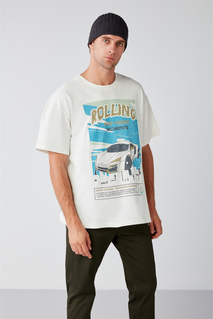 WASHED Örme Oversize Beyaz  T-Shirt