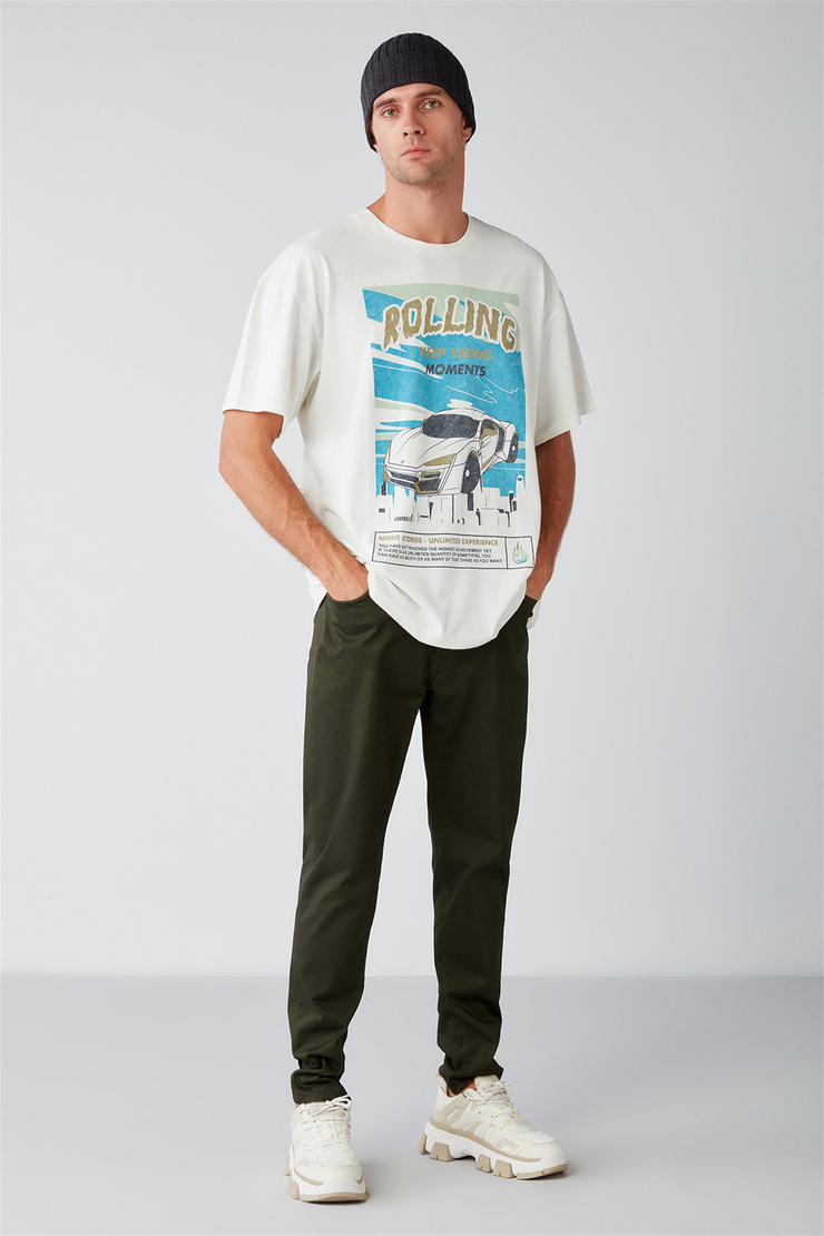 WASHED Örme Oversize Beyaz  T-Shirt