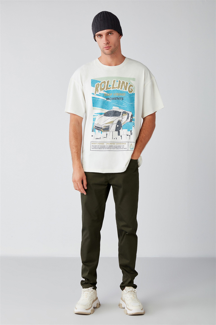WASHED Örme Oversize Beyaz  T-Shirt