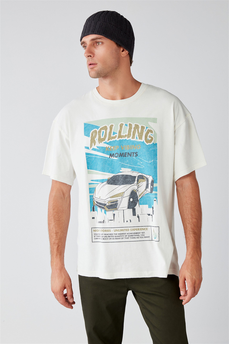 WASHED Örme Oversize Beyaz  T-Shirt