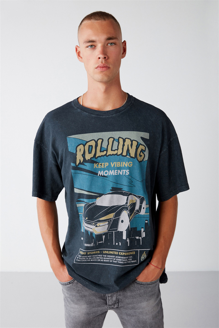 WASHED Örme Oversize Gri  T-Shirt