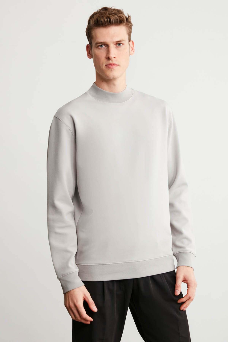Watson Örme Regular Fit Düz Renk  Boğazlı Gri Sweatshirt