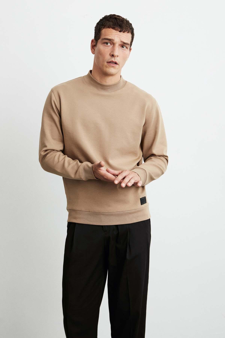 Watson Örme Regular Fit Düz Renk  Boğazlı Kahverengi Sweatshirt