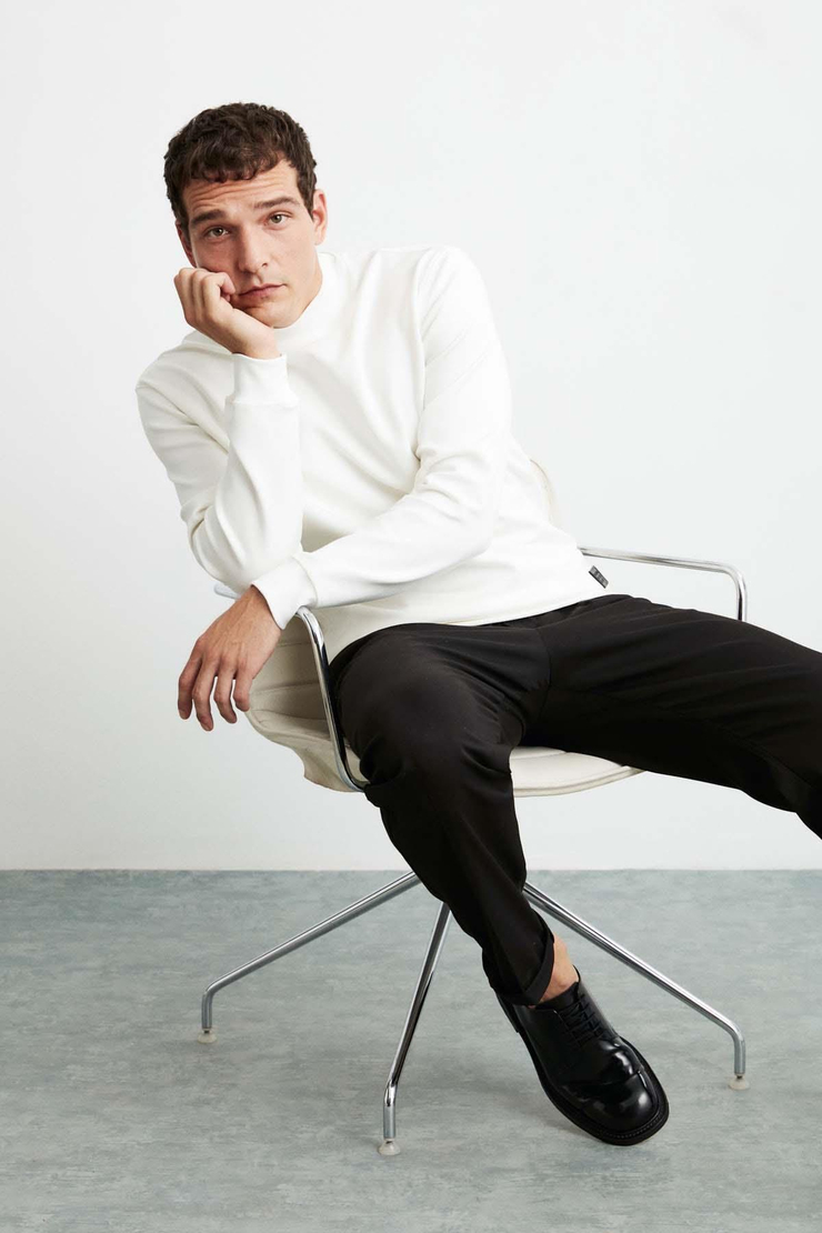 Watson Örme Regular Fit Düz Renk  Boğazlı Beyaz Sweatshirt