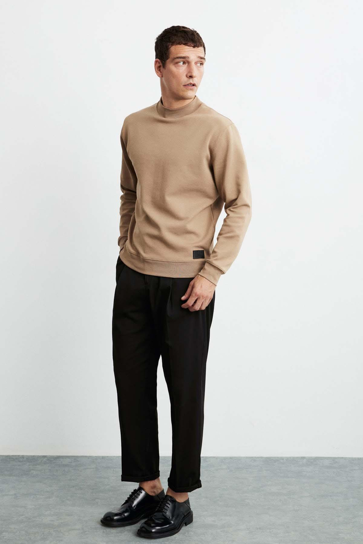 Watson Örme Regular Fit Düz Renk  Boğazlı Kahverengi Sweatshirt