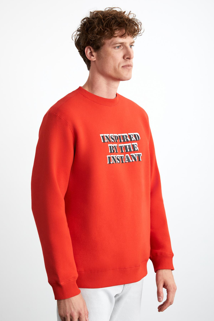 WENDEL Erkek Pamuklu Yuvarlak Yaka Kırmızı Sweatshirt