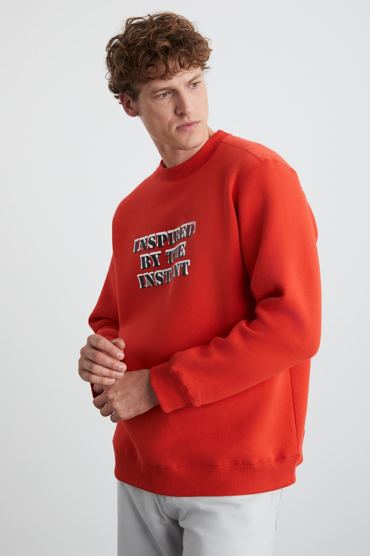 WENDEL Erkek Pamuklu Yuvarlak Yaka Kırmızı Sweatshirt