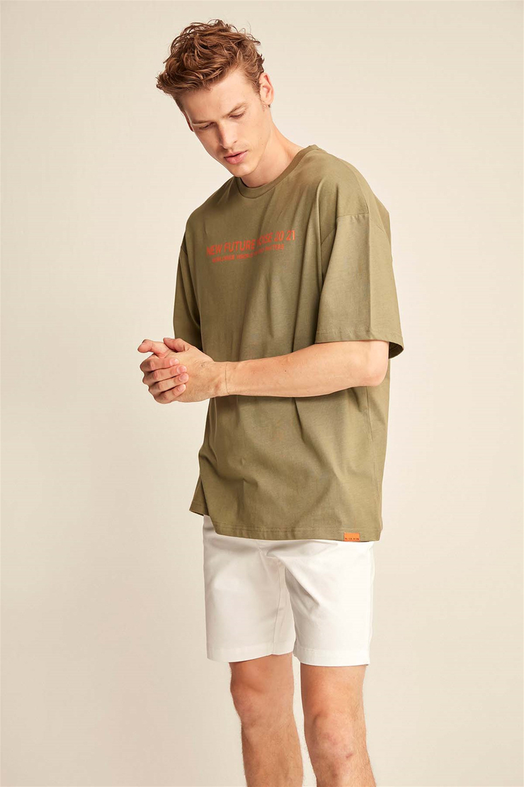 WESLEY Örme Oversize Haki  T-Shirt