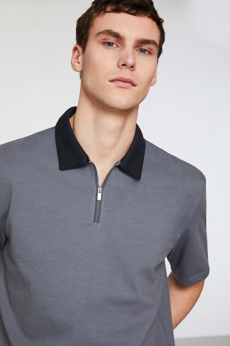 WEST Kısa Kol Gri Polo Yaka T-shirt