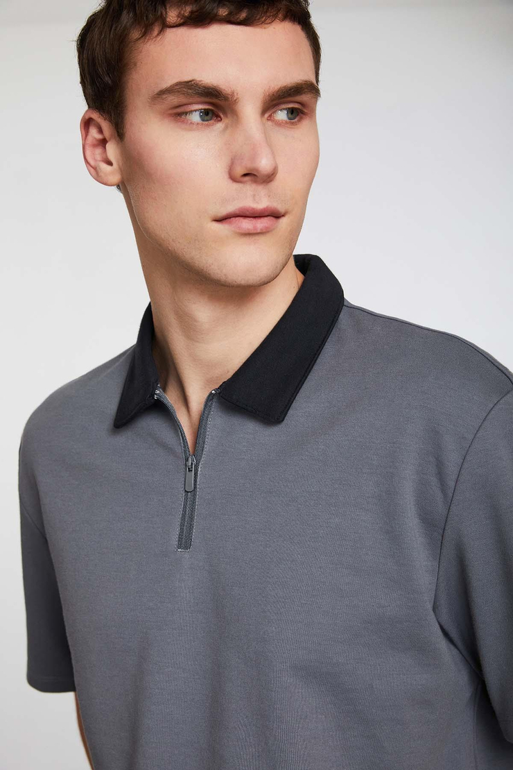 WEST Kısa Kol Gri Polo Yaka T-shirt