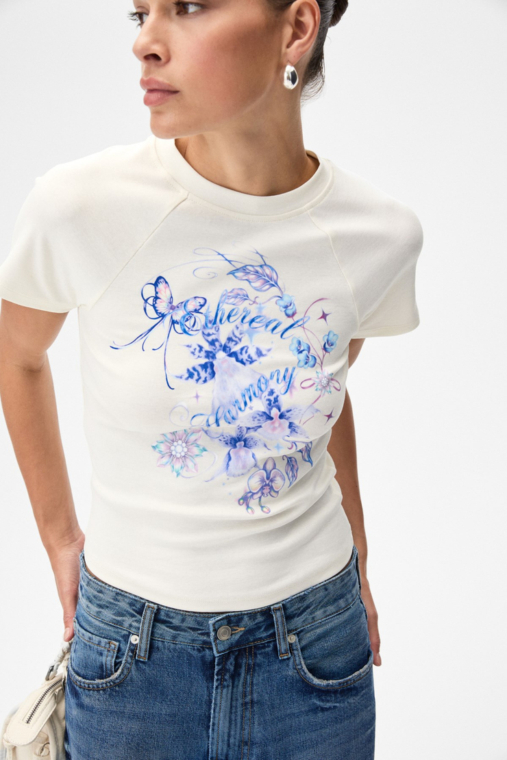 WIMS KADIN Baskılı Kısa Kollu Ekru T-Shirt