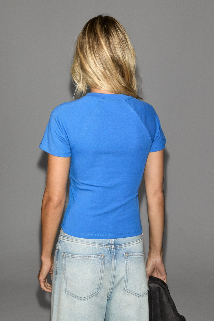 WIMS KADIN Baskılı Kısa Kollu Mavi T-Shirt