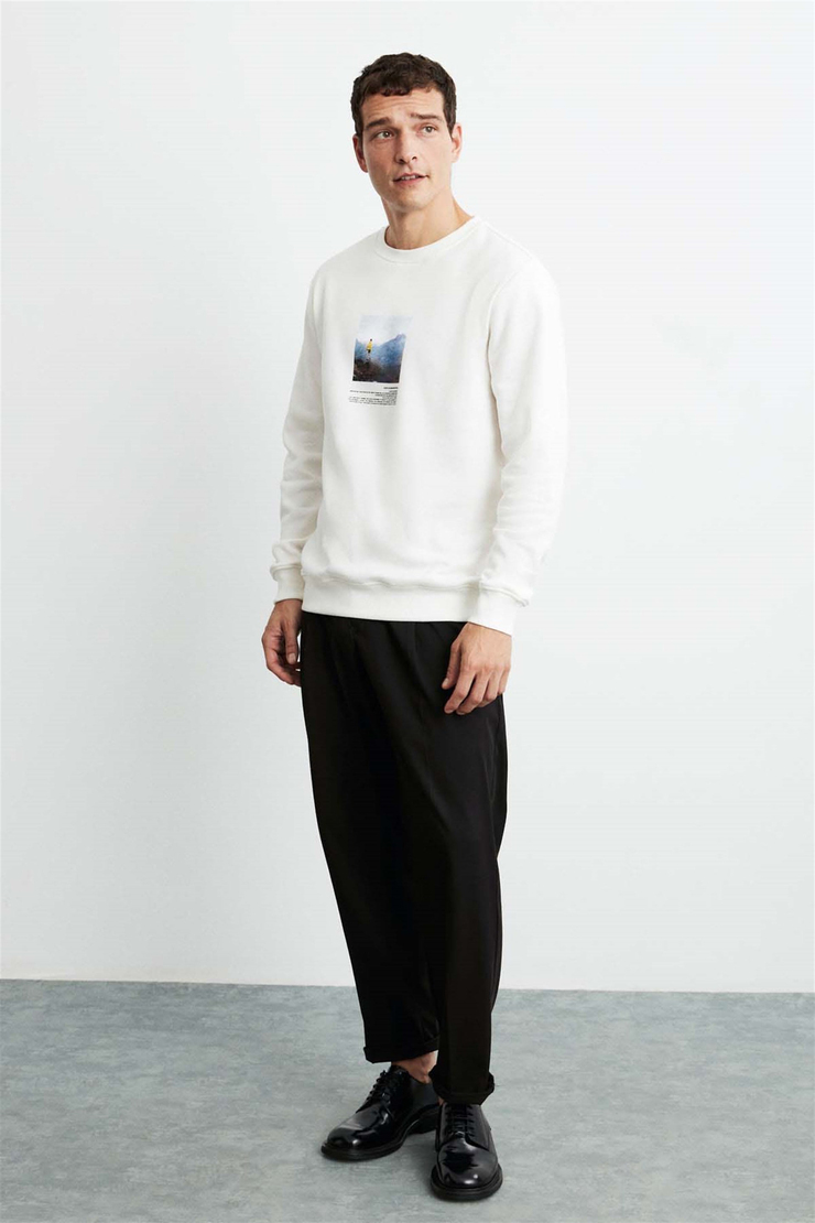 WINSTON Örme Comfort Fit Ekru  Sweatshirt