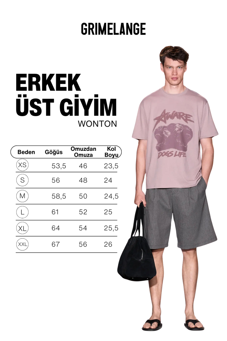 WONTON Erkek %100 Organik Pamuklu Baskı Detaylı Regular Fit Yuvarlak Yaka Gül Kurusu T-Shirt