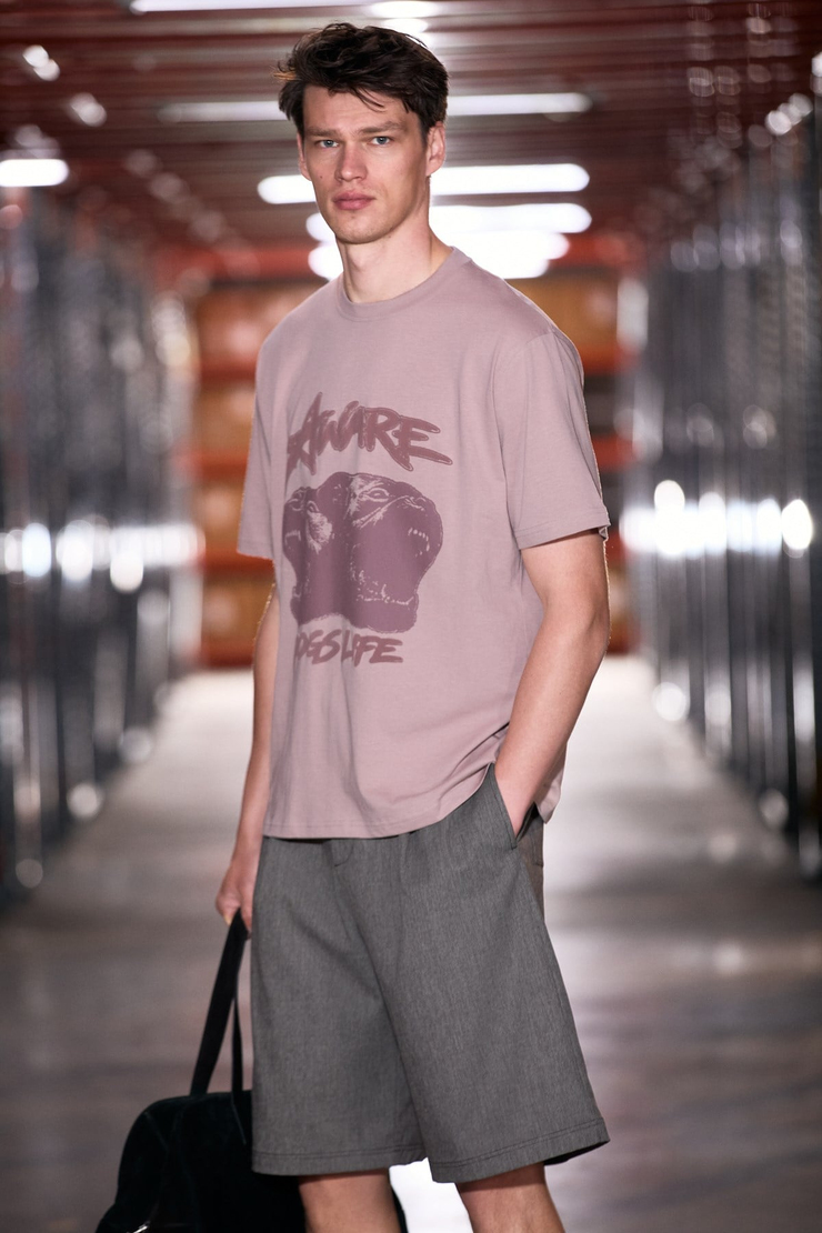 WONTON Erkek %100 Organik Pamuklu Baskı Detaylı Regular Fit Yuvarlak Yaka Gül Kurusu T-Shirt