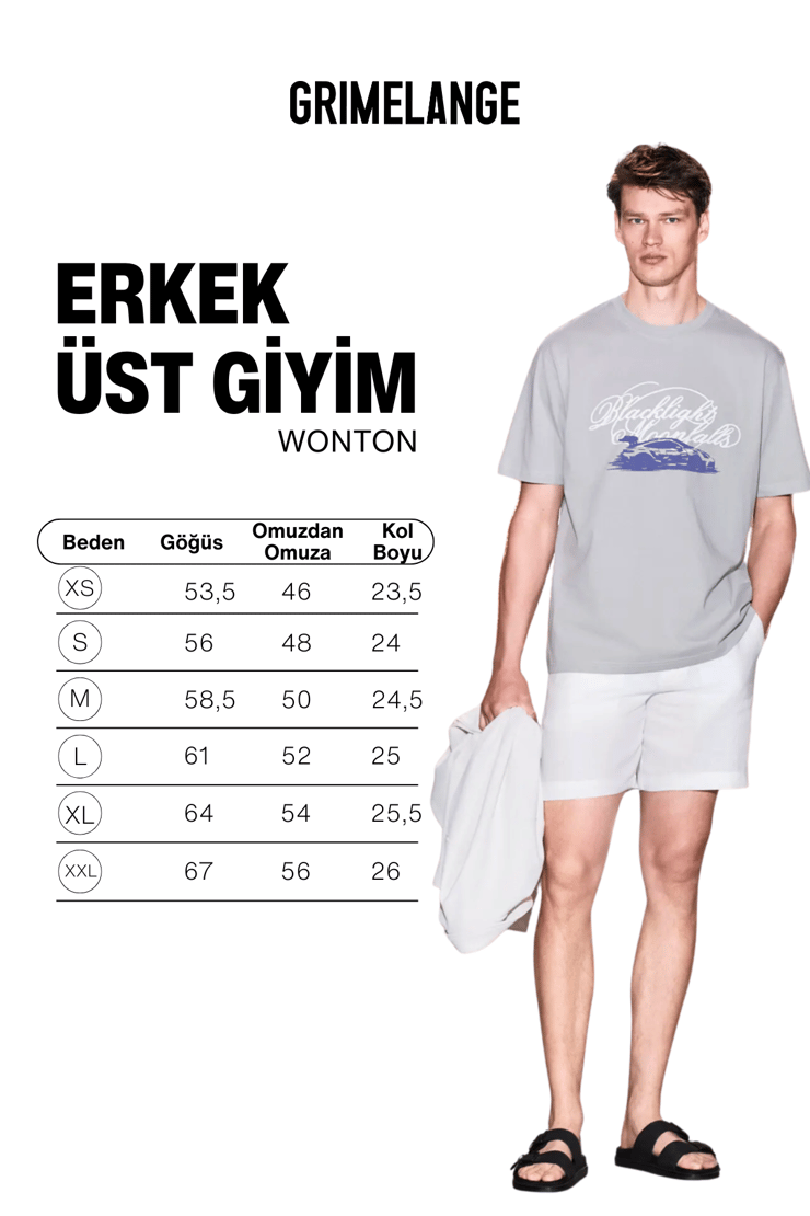 WONTON Erkek %100 Organik Pamuklu Baskı Detaylı Regular Fit Yuvarlak Yaka Gri T-Shirt