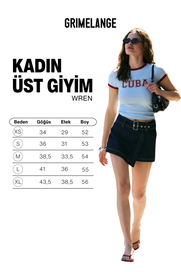 WREN Kadın Yumuşak Ve Esnek Kumaşlıi Baskı Detaylı Slim Mavi T-Shirt