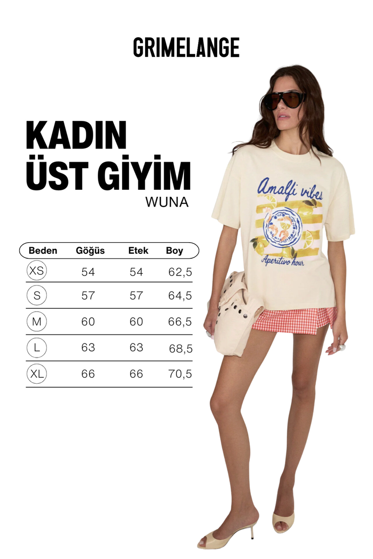 WUNA Kadın Yumuşak Kumaşlı %100 Organik Pamuklu Baskı Detaylı Sarı T-Shirt