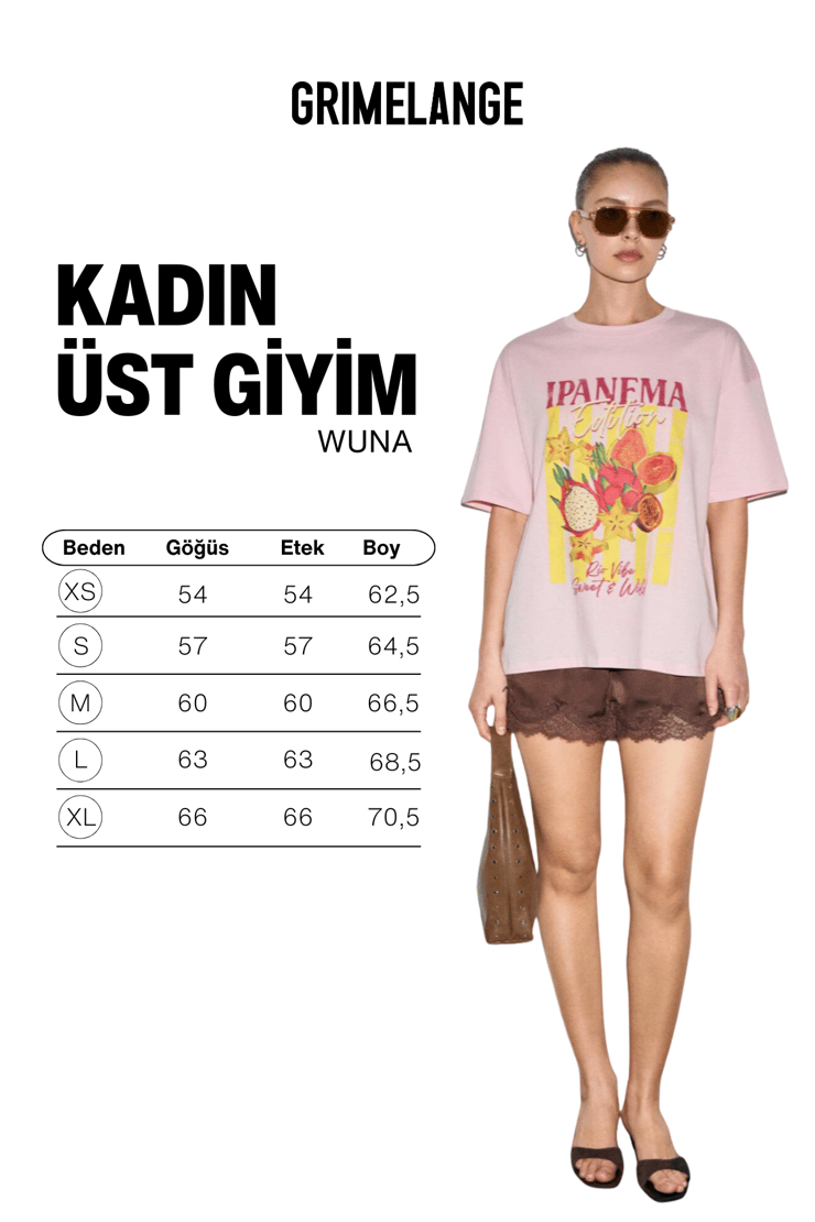 WUNA Kadın Yumuşak Kumaşlı %100 Organik Pamuklu Baskı Detaylı Pembe T-Shirt