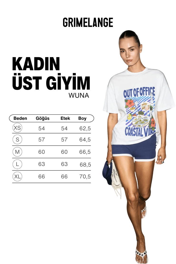 WUNA Kadın Yumuşak Kumaşlı %100 Organik Pamuklu Baskı Detaylı Beyaz T-Shirt